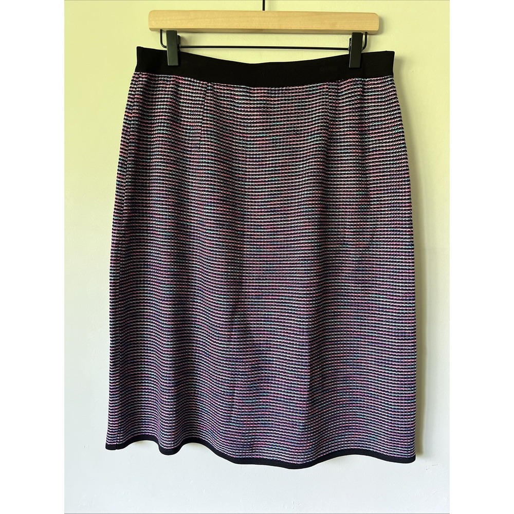 NWT Exclusively Misook Knee Length Acrylic Knit  Skirt Size Large Black Pastel